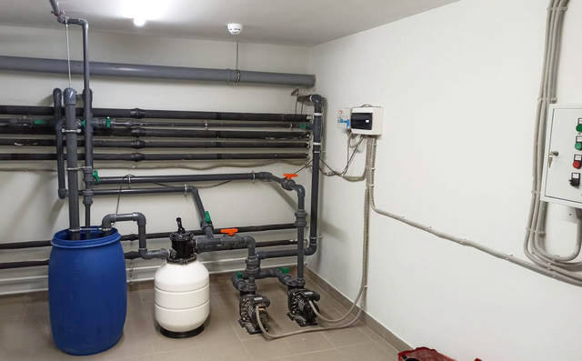 Technical rooms with pumps and electrical switchboard are located on the first floor 